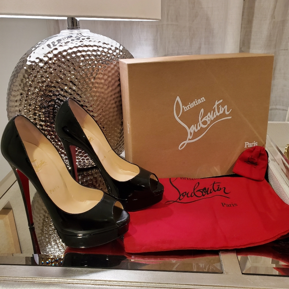 Christian Loubioutin LADY PEEP 150 PATENT HEELS - Picture 2 of 8